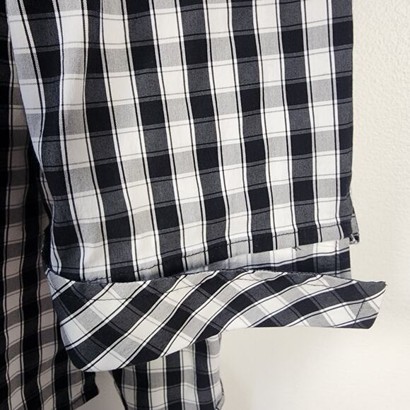 Foxcroft Shirt Shaped Fit Women 18W Button Black White Gingham 3/4 Sleeve Pocket - Picture 6 of 10